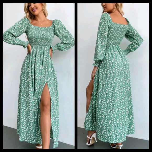 SHEIN Dresses & Skirts - Green Boho Ditsy FLoral Maxi Dress S, M NWOT